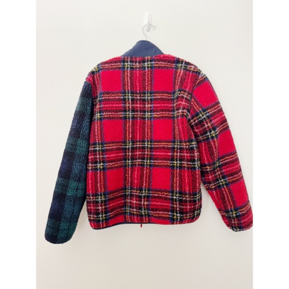 J.Crew Nordic sherpa-fleece full-zip jacket in mixed tartan holiday plaid M - Picture 3 of 9